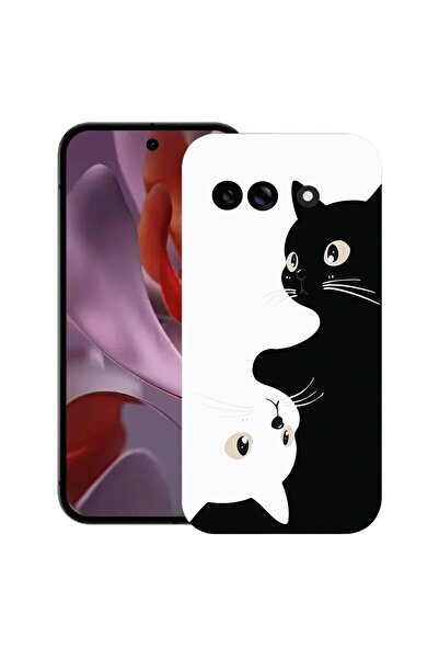 bestcase Ултра тънък TPU калъф, съвместим с Google Pixel 9a, Черно-бели котки...