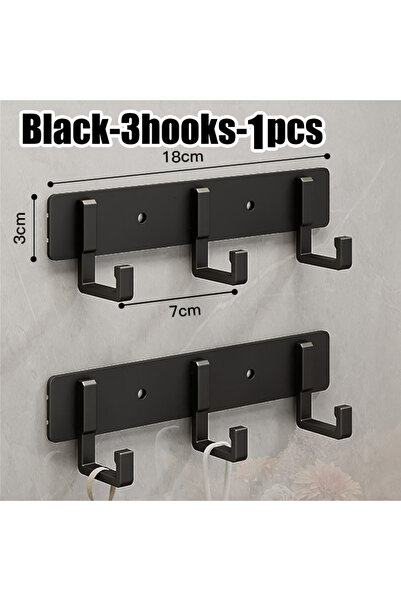 Choice14 black-3hook Kitchen Space Aluminum Punch-Free Hooks Are Easy to Inst...