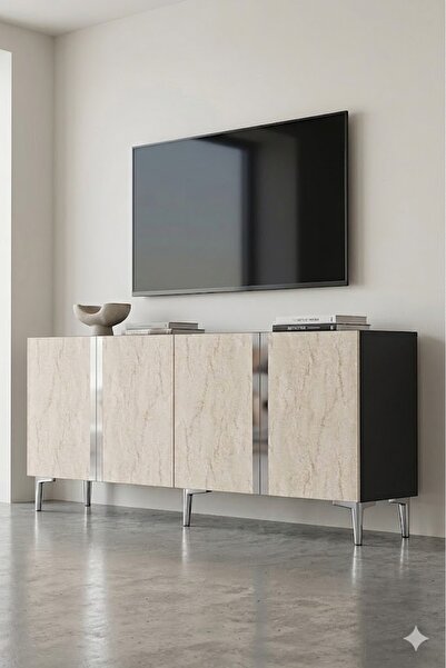 CENEYRA KA1898ATS ANKA Konsol ve Tv Sehpası Antrasit-Traverten-Silver 180cm
