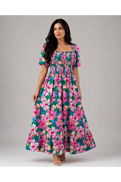 OEM Rochie maxi, elastica, bust smock maxim 130 cm, potrivita S-XXL, imprimeu...