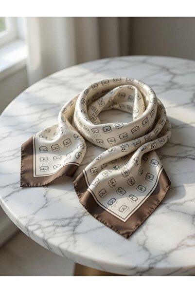 Bluenzo Monogram Polyester Şal-Krem Kahverengi