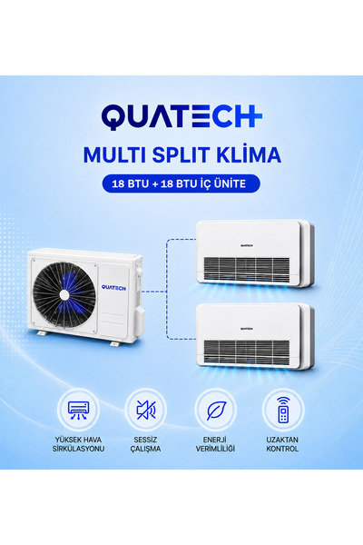 QUATECH Multi Split Klima 18.000 + 18.000 Btu/h | 1 Dış Ünite 36000 Btu/h A++...