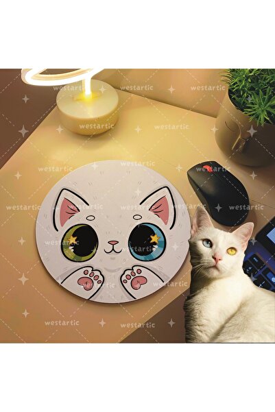 westartic westcats Van Ankara Kedisi Beyaz Kedi Tasarım Mousepad Mouse Pad Al...
