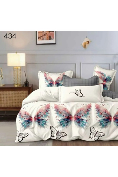East Comfort Set de lenjerie de pat Finet 6 piese, alb cu aripi de fluture co...