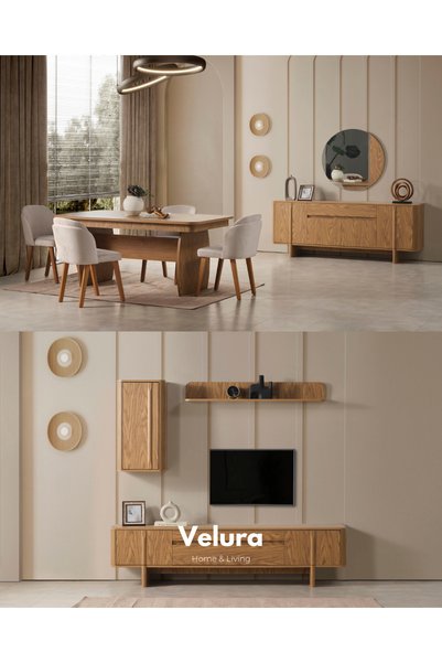 Velura Home & Living Eylül Yemek Odası Takımı - Naturel (TV Ünitesi Dahil)