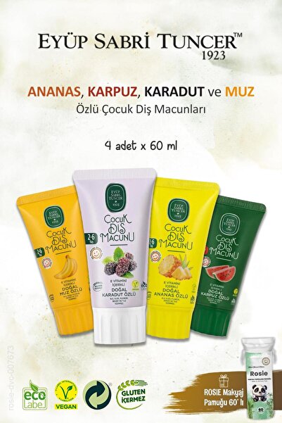 Eyüp Sabri Tuncer 4'lü Set Çocuk Diş Macunları 60 ml, Rosie Hediye