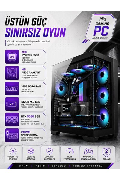 Apphirex REBİRTH X05 Ryzen 5 5500 | 16GB RAM | 512GB M2 SSD | RTX5060 Sıvı So...