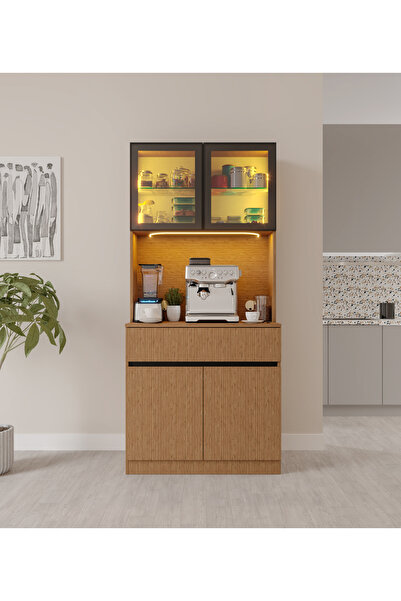 GuneyStore Bambu Mini Komple MDF LED Aydınlatmalı Kahve Köşesi