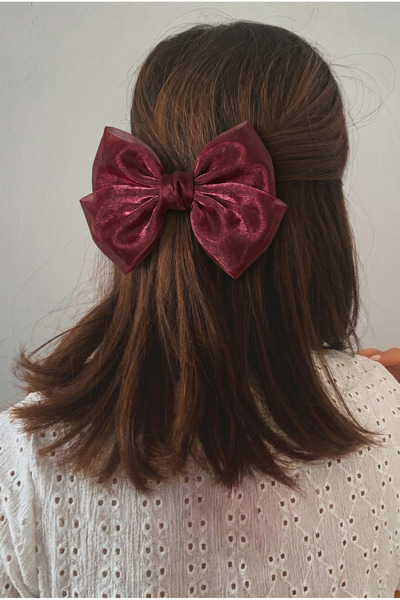 Katia&Bony Sparkly tulle bow automatic hair clip - burgundy