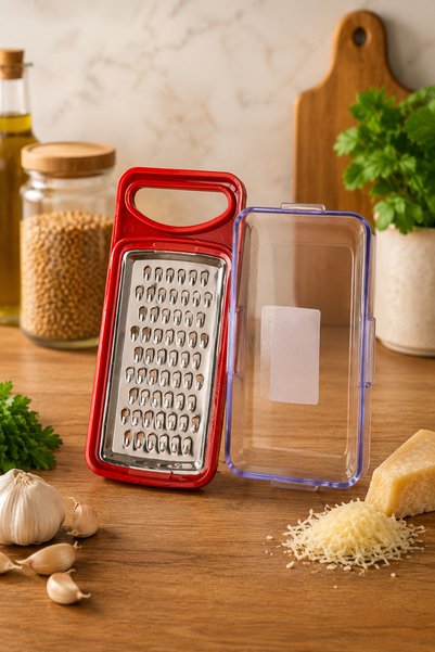 Karçiçeği Home Mini Grater with Bowl Stainless Steel Multi-Purpose Hand Grater Red