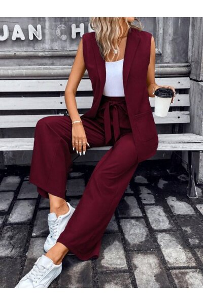 Wear Up Set de două piese pentru femei: vestă și pantaloni din crep Janjan, f...