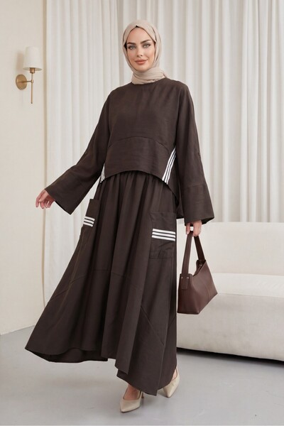 Modamorfo Striped Long Back Skirt with Pockets and Elastic Modal Cotton Set -...