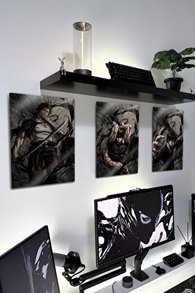 DekorHane Imprimeu metalic - Tablou pentru camera de jocuri, set de 3 decoraț...