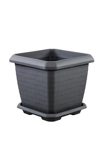 BiDünya 25 Litre Tabaklı Hisar Kale Saksı 37cm Kare Büyük Boy Plastik Bahçe B...