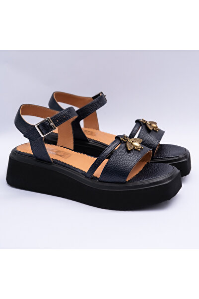 VAGAM Women 'Sandals Made of Genuine Leather Navy Blue