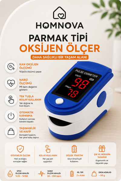 Homnova Parmak Tipi Oksimetre Oksijen Ve Nabız Ölçer Oximetre