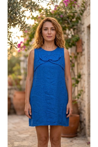 Punta Otantik Nc2104 Italian Ribbon Detailed Short Linen Dress Saks