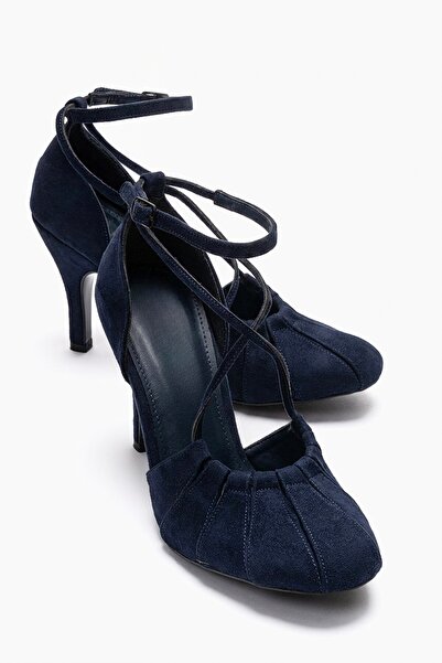 LuviShoes Eliza Navy Blue Suede Women's Heeled Shoes