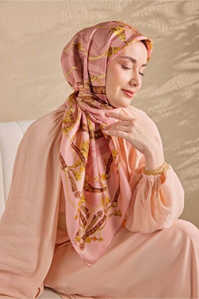 Silk Home وشاح تيفيل الحريري 11530 - 06 وردي كاندي - نمط حزام ذهبي