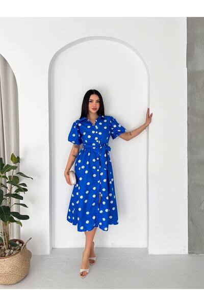 BLUSS Women's Daisy Pattern Buttoned Belted Dress