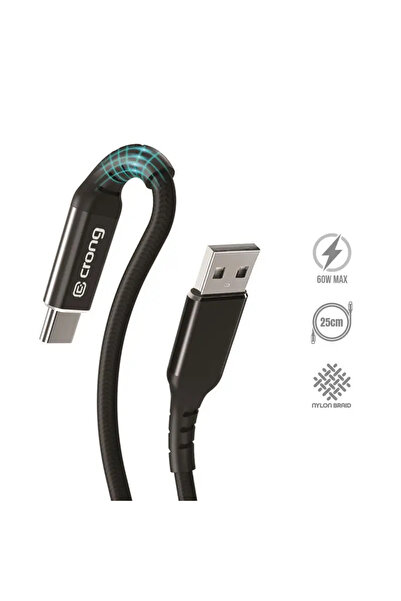 Crong Armor Link - Cablu 60W PD 3A USB-A la USB-C 25cm (negru)