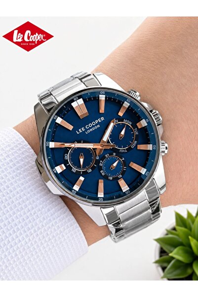 Lee Cooper ساعة يد رجالية بسوار فولاذي مقاومة للماء حتى 50 مترًا، طراز LC.K01.M4