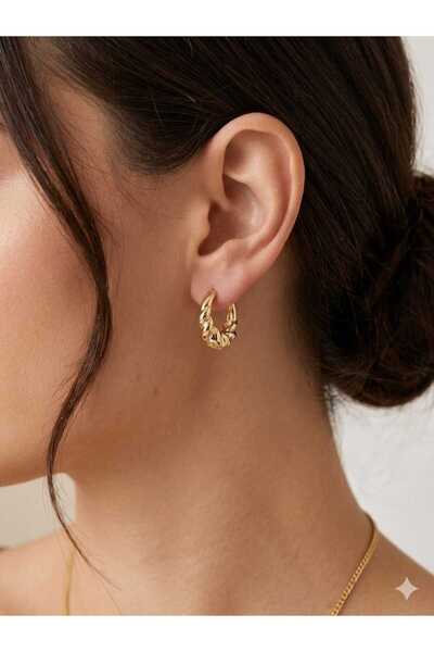 FOR YOU TAKI by Ezgi Women's Gold Steel Hoop Twisted Earrings