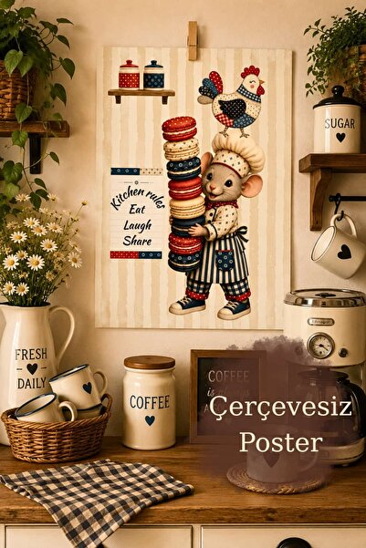 Mişomi Atölye Kitchen Rules Poster | Mutfak Duvar Dekoru | Kahve Köşesi Poste...