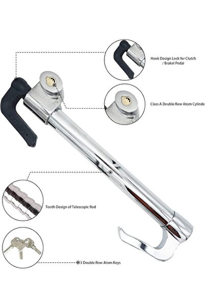 Generic Steering Wheel Car Lock, Telescopic Rod with Hook Design, Class A Dou...