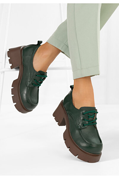 B T Shoes Mocasini dama cu siret Lenovia verzi
