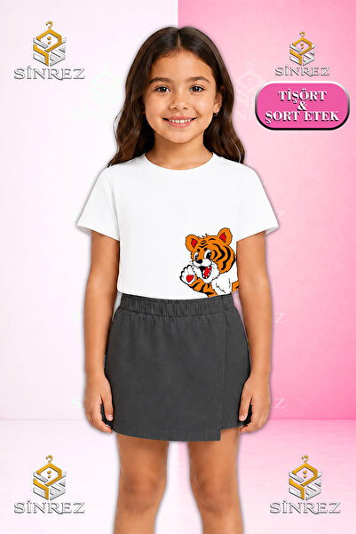 SİNREZ طقم بناتي من YANDAN SEVIMLI KAPLANCIK مطبوع بأكمام قصيرة وتي شيرت وتنو...