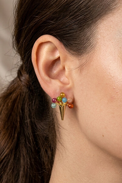 PETEK AKSESUAR Cone-Shaped Colorful Bead Stud Earrings