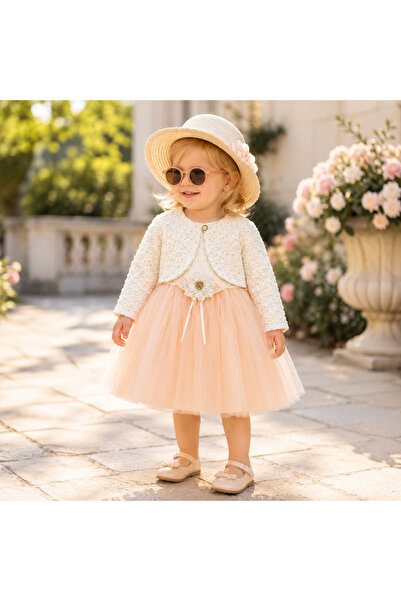 Bebelul Elegant dress for girls made of powder pink Cotton with bolero and tulle