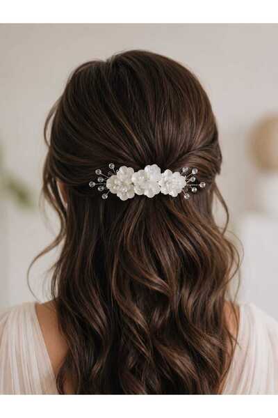 Pretty Kristal Taşlı Çiçekli Gelin Saç Aksesuarı