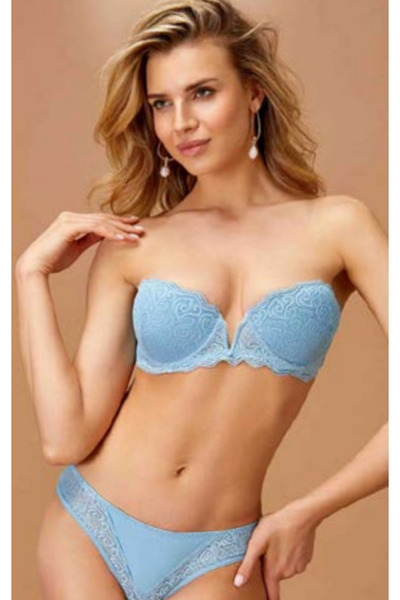 MİSS AYZA İÇTEN GELEN ŞIKLIK Missayza Women's Lace Strapless Bra Panty Set Pa...
