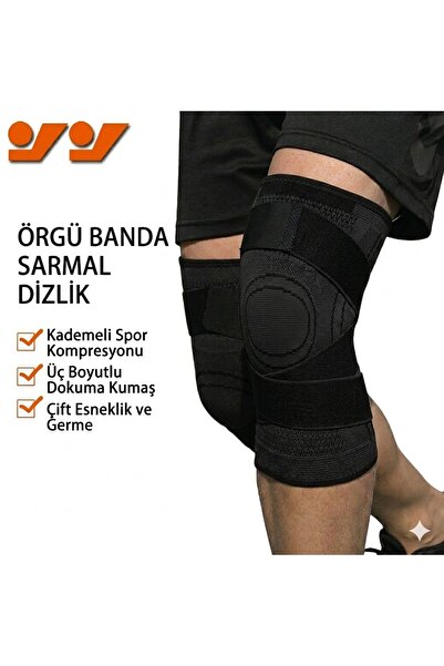 KEMOVE Siyah Profesyonel Ortopedik Dizlik - Bandajlı Çapraz Destekli Sporcu D...