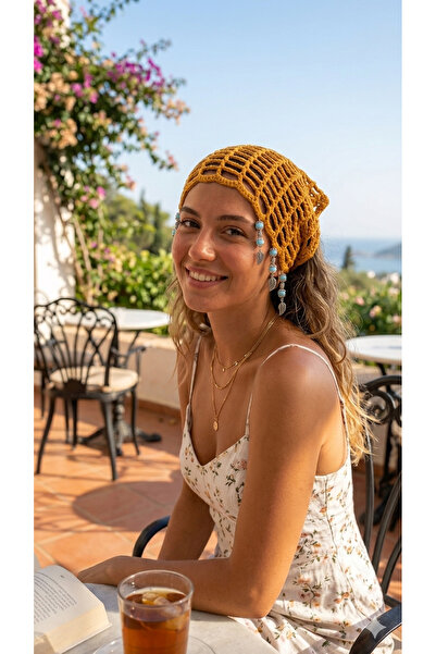 Kurt Deising %100 El Örgüsü Kadın File Bandana Bohem Yazlık