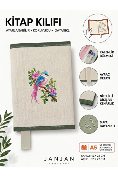 JANJAN NATURAL FABRIC omot za knjigu, perivi omot za knjigu, zaštitnik za knj...