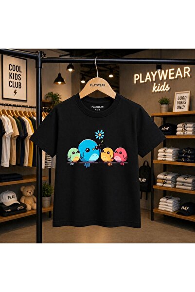 playwear Детска унисекс тениска с щампа  "Четири врабчета и маргаритки ", 100...