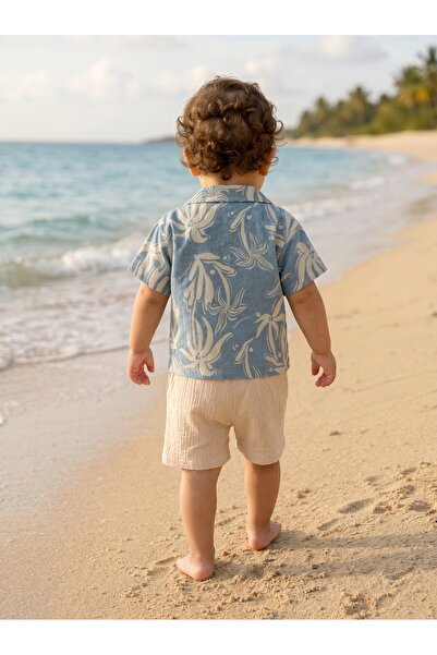 Nio Lua Baby Boy Muslin Decorated Shirt and Shorts Set Summer Gift Set