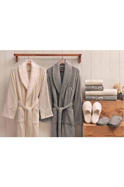 Özdilek Wedding Family Bathrobe Set - Gray Cream