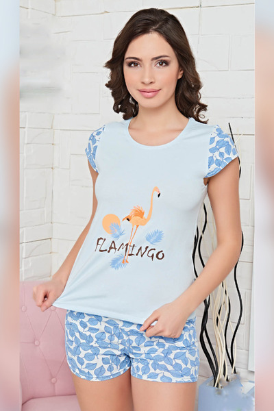 FIRST STYLE Turkish Home Set in Sky Blue Color Beautiful Shorts and Blouse