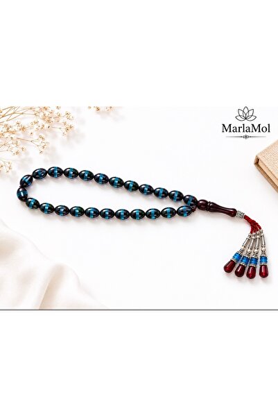 MarlaMol سبحة من العنبر الأزرق العنابي