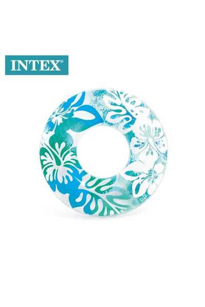 Intex 91 Cm Renkli Çiçek Desenli Havuz Simidi Can Simidi Mavi