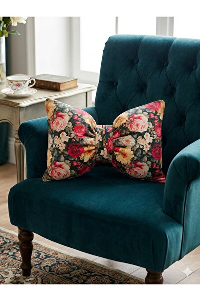 Angels' Collection Flower Patterned Bow-Shaped Inner-Filled Throw Pillow - Po...