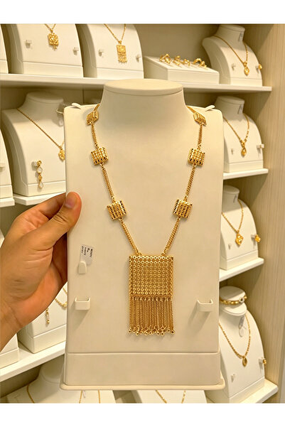 SAMGE Women's Statement Necklace with Square Pendant, Tassel & Geometric Chain
