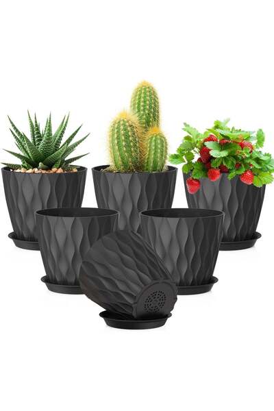 Arabest 6 Pack,6 Inch Plant Planters,Thick Nursery,Drainage Holes,Saucers,3D ...
