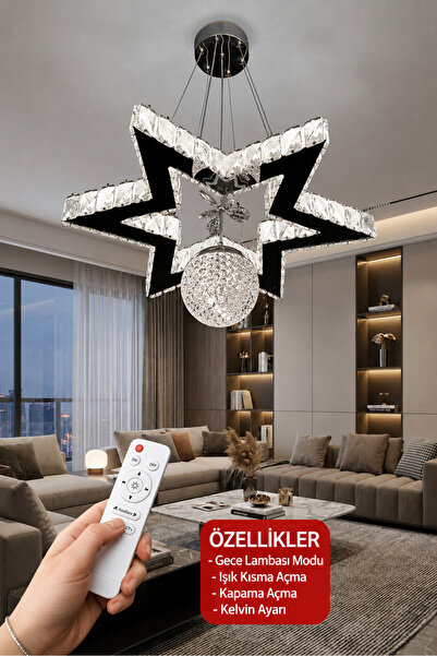 G-Light Yıldız Kristal Taşlı Modern Sarkıt LED Avize