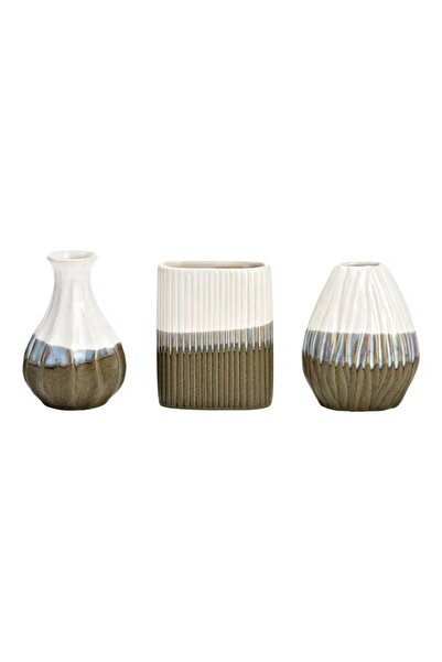 DecoDepot Ceramic vase, white/green, 7x8 cm
