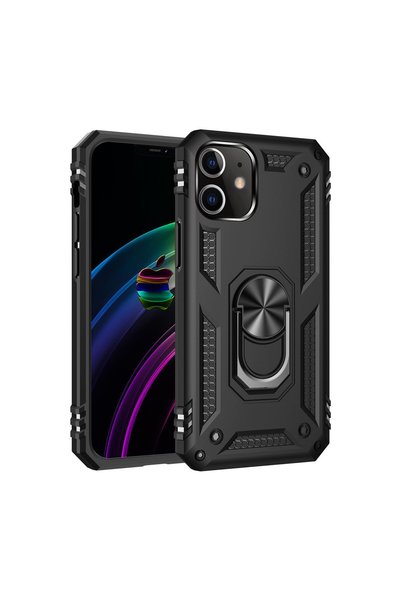 TakÇalıştır Apple iPhone 12 Compatible Case Sofia Ring Silicone Cover - Black